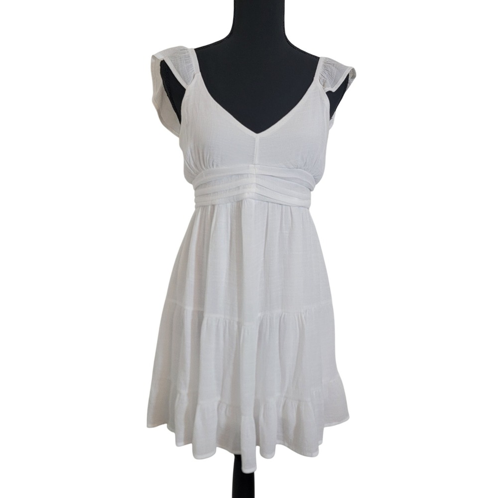 Altar'd State White Medium Sun Dress Midi Length Baby Doll V-Neck EUC Romantic
